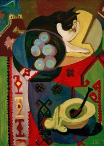 Stilleven met Kat en Pijp door Ernst Ludwig Kirchner